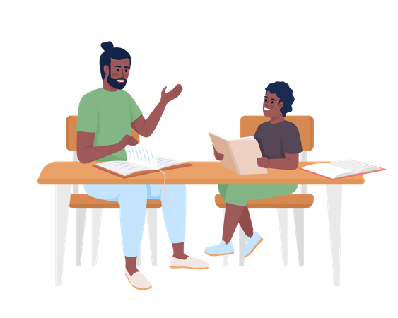 Father helping male child with homework  Illustration