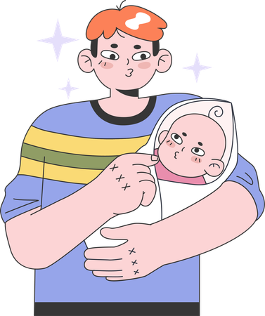 Father holding born baby  Illustration