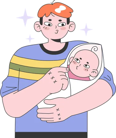 Father holding born baby  Illustration