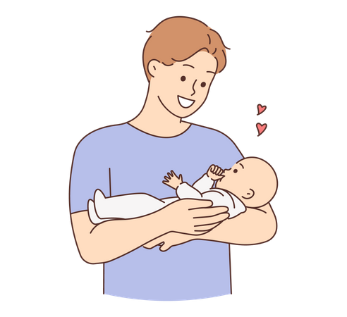 Father holding born baby with love Illustration