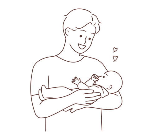 Father holding born baby with love Illustration