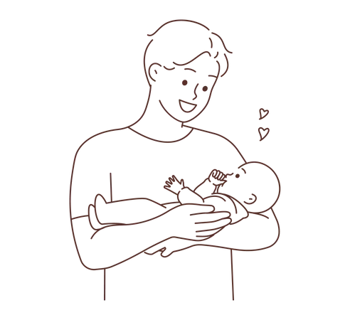 Father holding born baby with love  Illustration