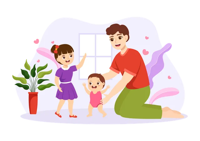 Father holding boy  Illustration