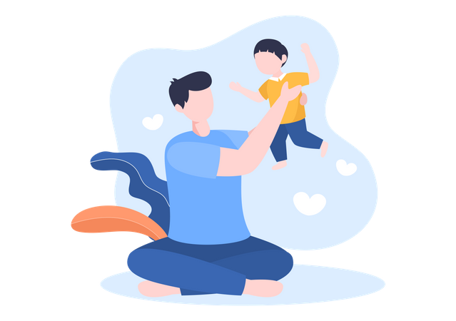 Father holding boy  Illustration