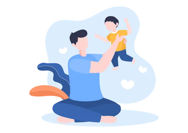 Father holding boy  Illustration