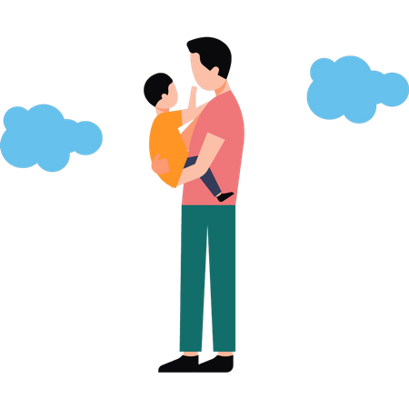 Father holding child in hand  Illustration