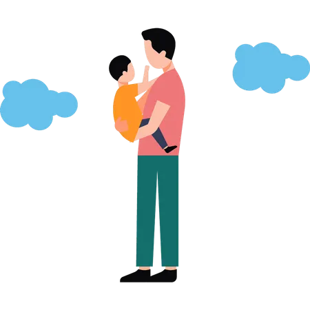 The Father Is Holding The Child In His Hand Illustration