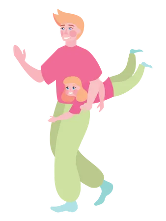 Father holding daughter in hand  Illustration