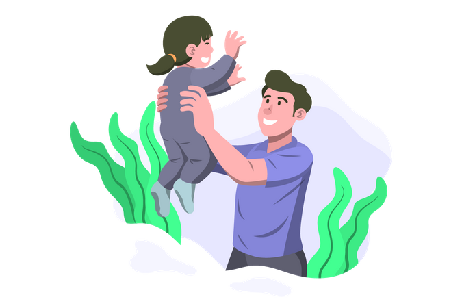 Father holding daughter in hands Illustration