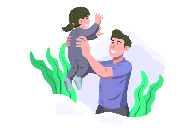 Father holding daughter in hands  Illustration