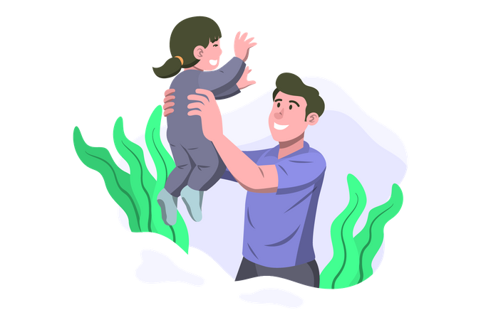 Father holding daughter in hands  Illustration