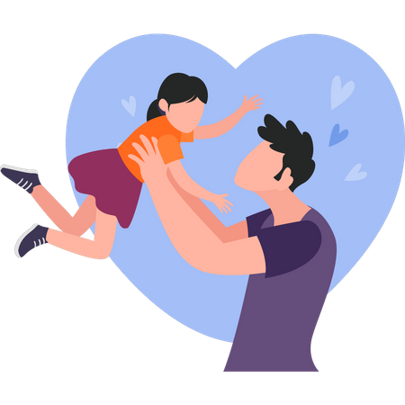 Father holding daughter in his hand  Illustration