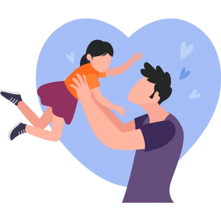 Father holding daughter in his hand  Illustration
