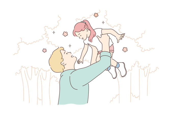 Father holding daughter in his hand  Illustration