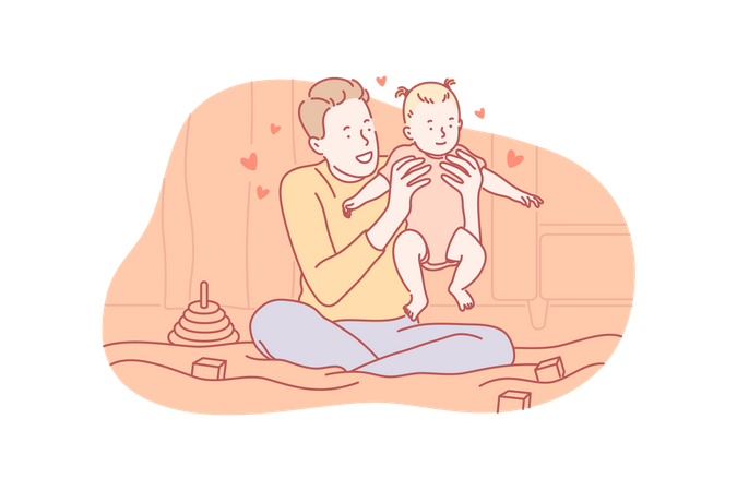 Father holding his little girl  Illustration