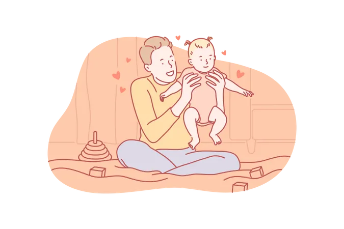 Father holding his little girl  Illustration