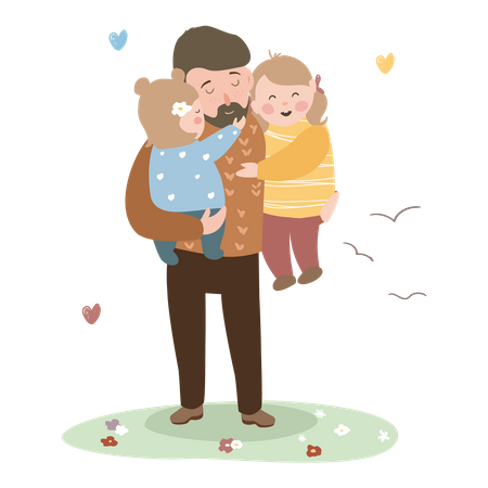 Father holding kids  Illustration