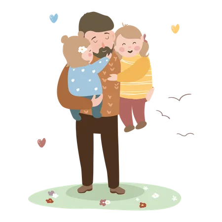 Father holding kids  Illustration