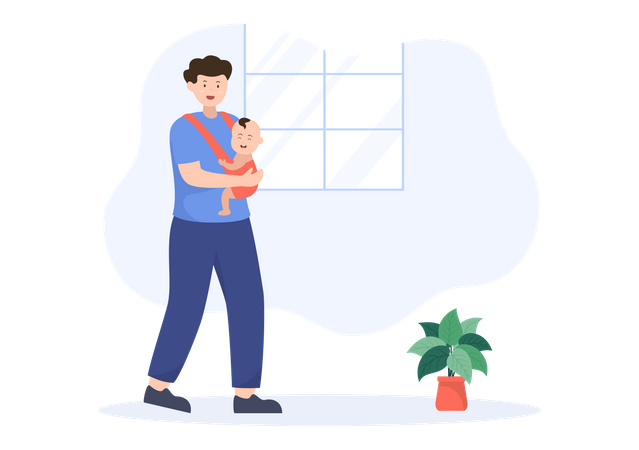 Father holding little baby  Illustration