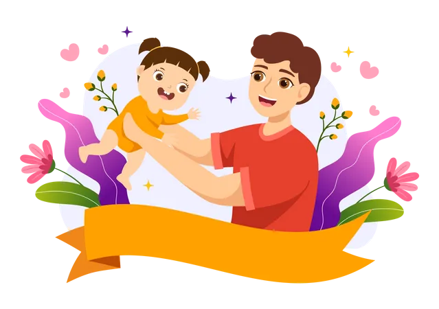 Father holding little baby girl Illustration