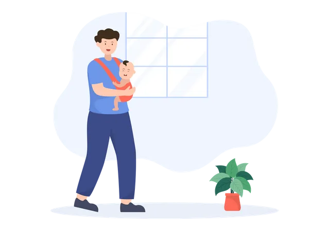 Father holding little baby  Illustration