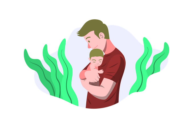 Father holding newborn baby Illustration