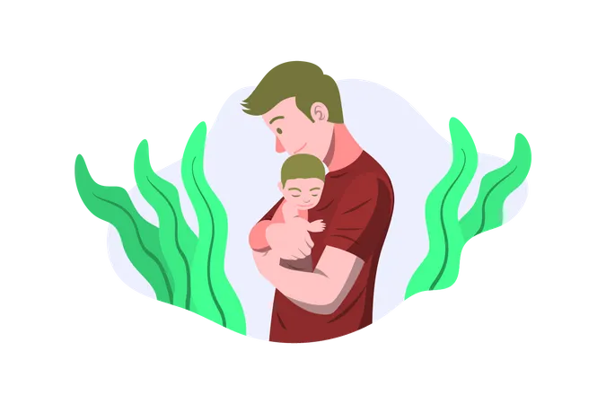 Father holding newborn baby Illustration