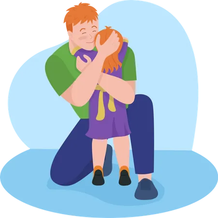 Father Hugging Daughter 2 D Vector Isolated Illustration Dad Calming Female Toddler With Hugs Flat Characters On Cartoon Background Showing Affection To Kid Fatherhood Experience Colourful Scene Illustration