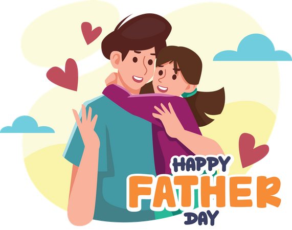 Father Hugging his Daughter Illustration