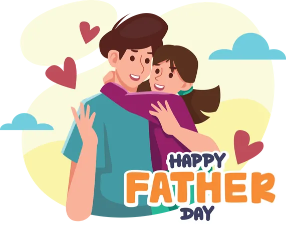Father Hugging his Daughter Illustration