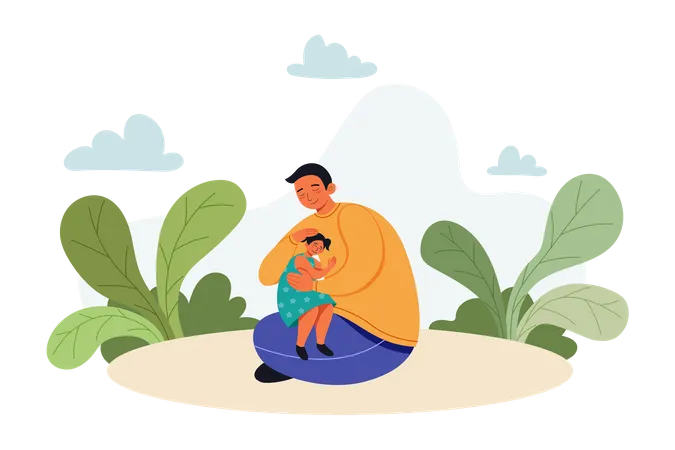 Father Hugging his Daughter  Illustration