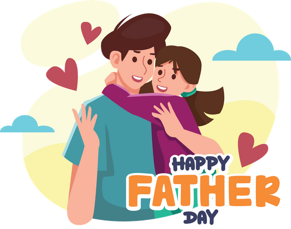 Father Hugging his Daughter  Illustration