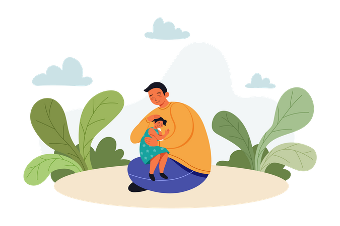 Father Hugging his Daughter  Illustration