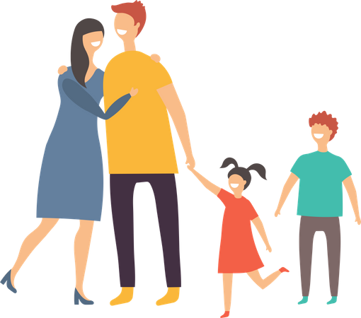 Father hugging mother with kids Illustration