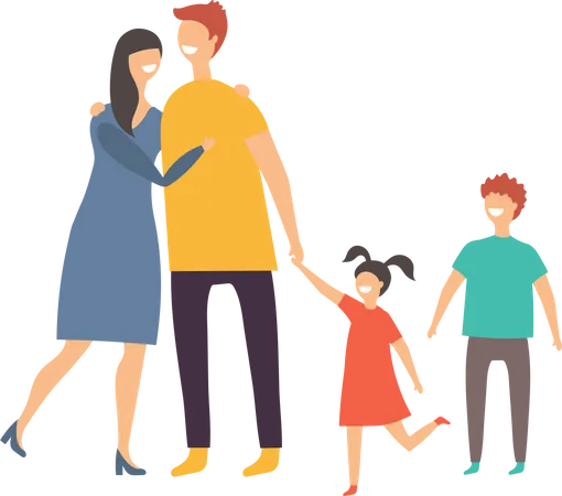 Father hugging mother with kids  Illustration