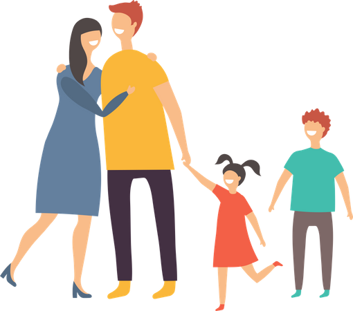 Father hugging mother with kids  Illustration