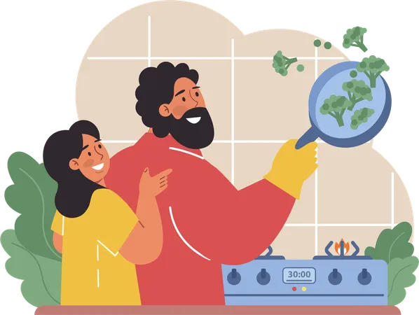 Father is cooking food in kitchen  Illustration