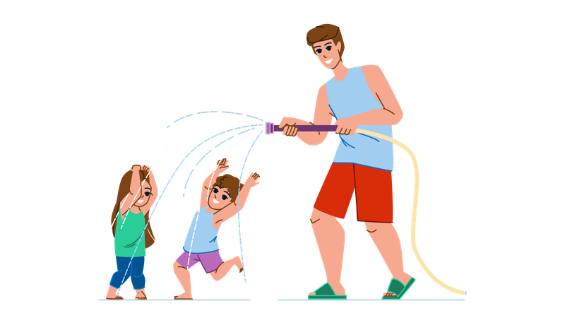 Father is playing with kids  Illustration