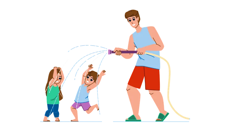 Father is playing with kids  Illustration