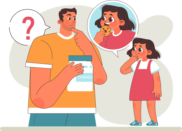 Father is scolding daughter upon eating cookies  Illustration