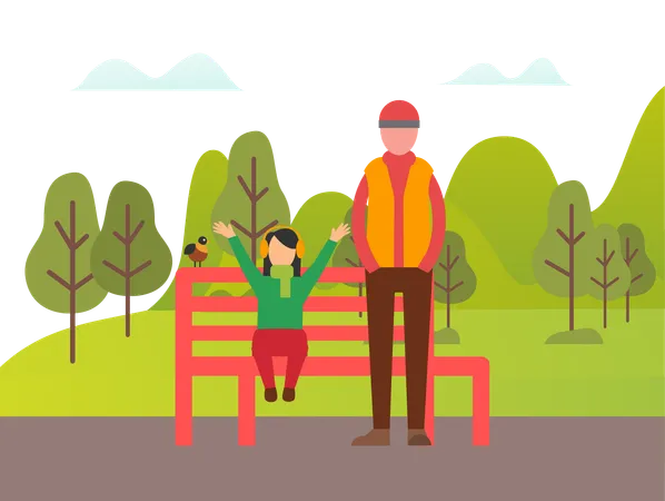 Father is spending time with her daughter  Illustration