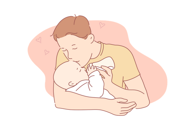 Father kissing his new born baby  Illustration