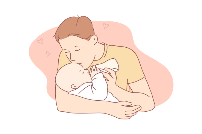 Father kissing his new born baby  Illustration