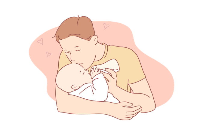 Father kissing his new born baby  イラスト