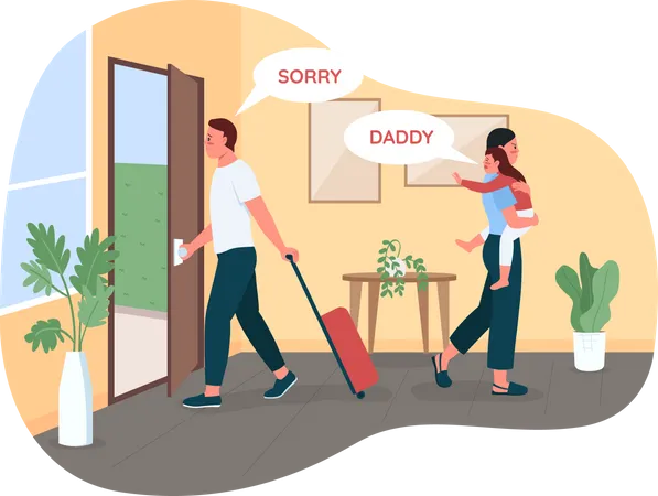Father Leaving Wife And Child 2 D Vector Web Banner Poster Sad Dad Angry Mom Upset Family Flat Characters On Cartoon Background Divorce Breakup Printable Patch Colorful Web Element Illustration