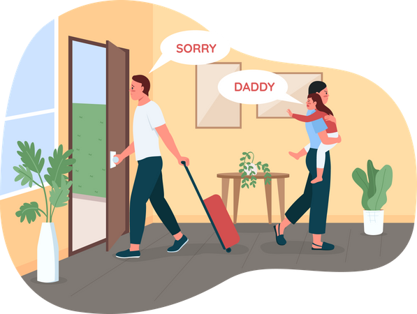 Father leaving wife and child  Illustration