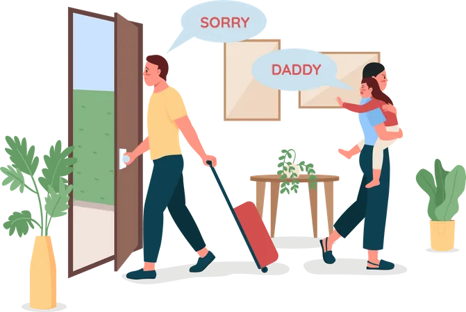 Father leaving wife and kid Illustration