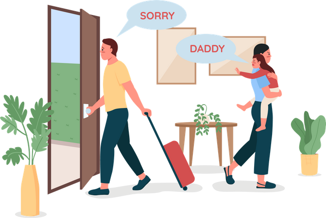 Father leaving wife and kid  Illustration