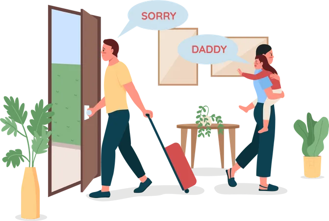 Father leaving wife and kid  Illustration