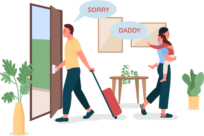Father leaving wife and kid  イラスト